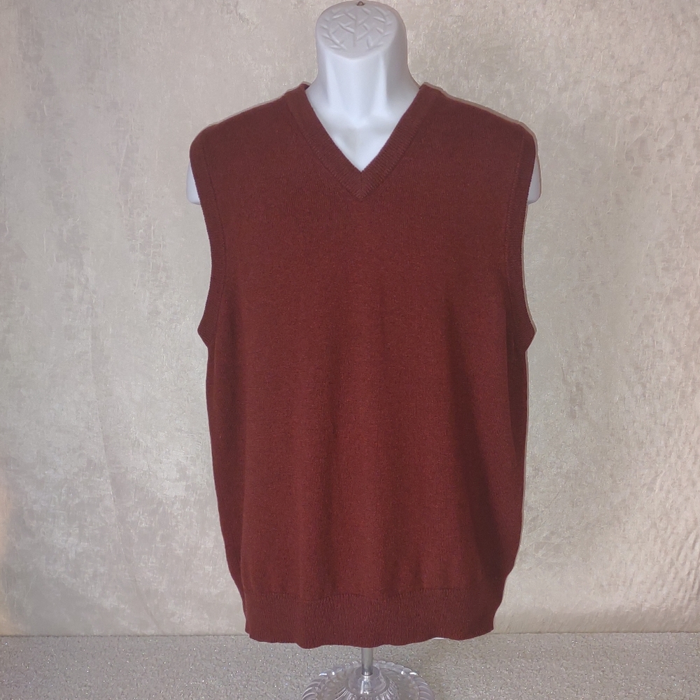 Vintage LL Bean Lambs Wool Sweater Vest V Neck Golf Mens L Burgundy Red